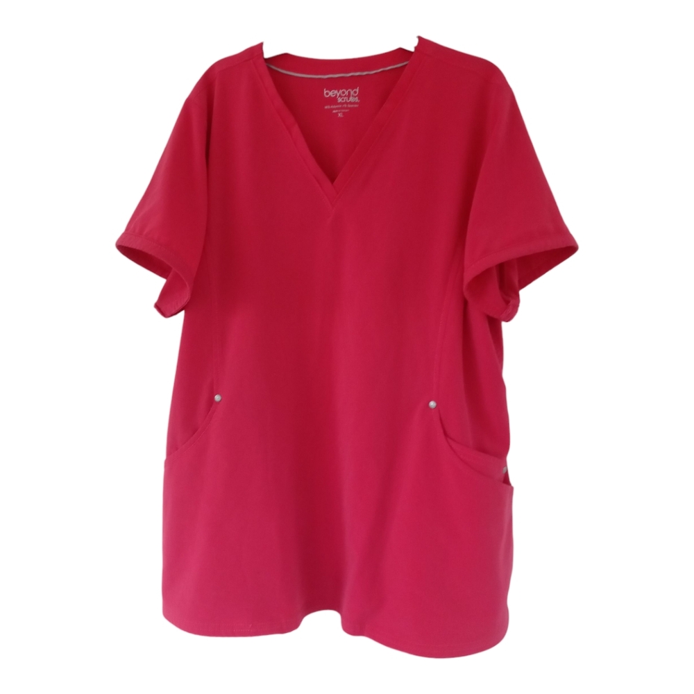 M8) Beyond Scrubs Women’s Pink V-Neck Scrub Top Size XL